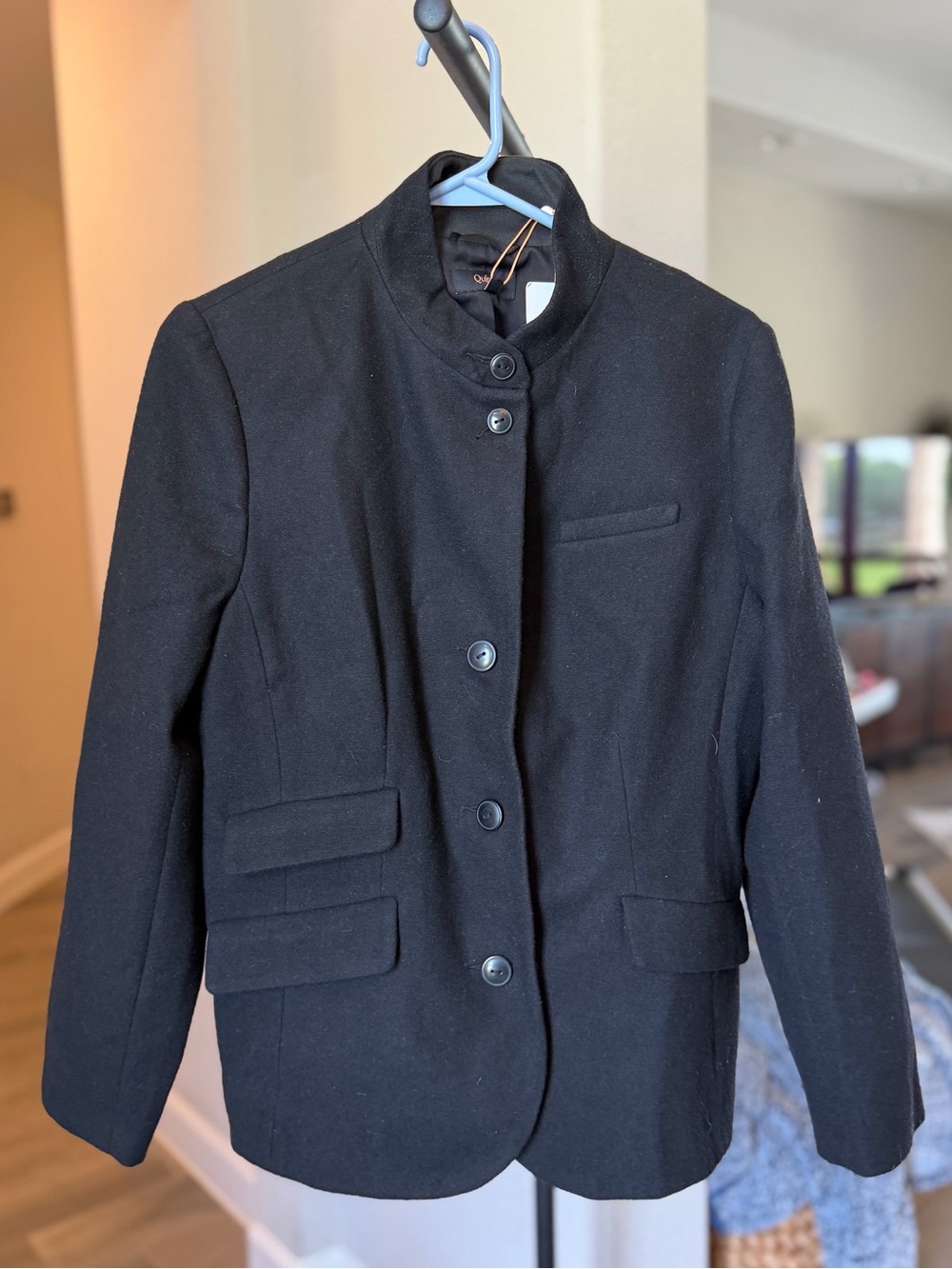 Quince Black Stand Collar Italian Wool Blend Blazer L